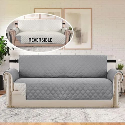 Vista 93 de H.VERSAILTEX Funda de sofá resistente al agua para sofá de 3 cojines, reversible, protector de muebles acolchado con correa elástica, funda de sofá