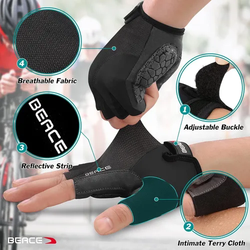 Vista 4 de BEACE Guantes de ciclismo, guantes de ciclismo, guantes de ciclismo de medio dedo, guantes de bicicleta de carretera para hombres y mujeres, 0.197