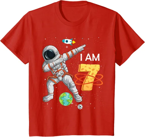 Vista 3 de Camiseta de cumpleaños para niños de 7 años de edad, astronauta Space 7th B-Day Negro