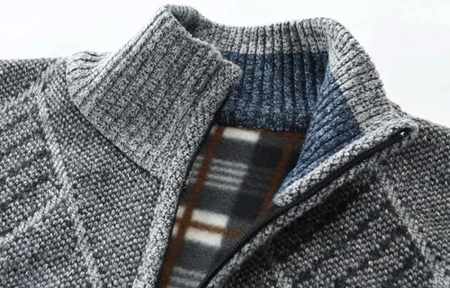 Vista 4 de VtuAOL Suéteres tipo cárdigan para hombre, suéteres casuales con cremallera completa, cárdigan de punto con bolsillos