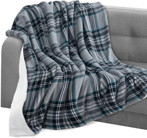 Vista 20 de Elegant Comfort Manta, Manta Reversible de Franela Sherpa, Ultra-Suave, Mullida, Acogedora y Afelpada - Manta Decorativa Ligera para Todas las Gris