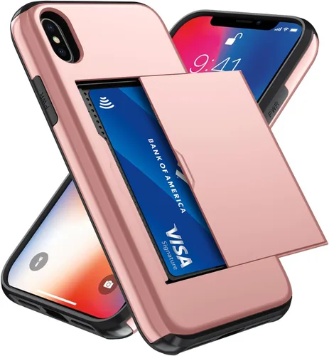 Vista 109 de Qinmay Funda compatible con iPhone 7 Plus/8 Plus con tarjetero, doble capa a prueba de golpes, funda protectora resistente con ranura oculta Negro