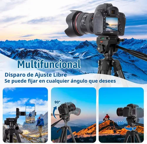 Vista 3 de Trípode para cámara, trípode de cámara DSLR de 74 pulgadas con 2 placas QR para Sony/Nikon/Canon, trípode de video ligero para viajes, trípode
