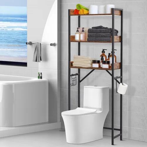 Vista 5 de GAOMON Almacenamiento sobre el inodoro, estante organizador de baño de 3 niveles, organizador de baño, ahorro de espacio independiente con soporte