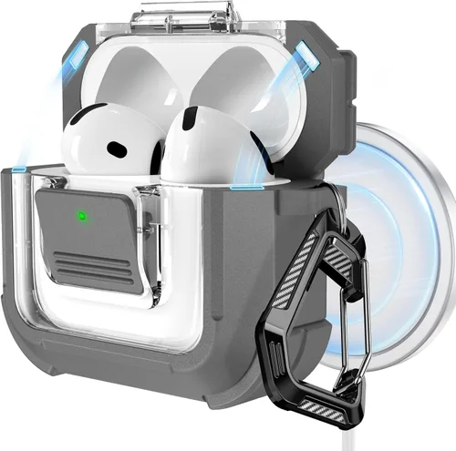 Vista 23 de RFUNGUANGO Funda para AirPods Pro 2, compatible con AirPods Pro de 2ª/1ª generación, compatible con MagSafe, bloqueo automático magnético con kit