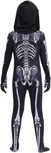 Vista 2 de Disfraz unisex de esqueleto con capucha de esqueleto para fiesta de Halloween