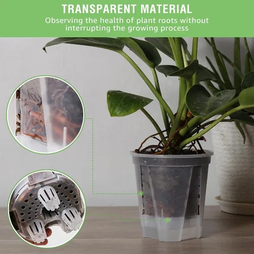 Vista 5 de GREENPARA - Maceta transparente de riego automático de 5 pulgadas, maceta con depósito Depósito transparente • Nivel de agua visible • Agujeros