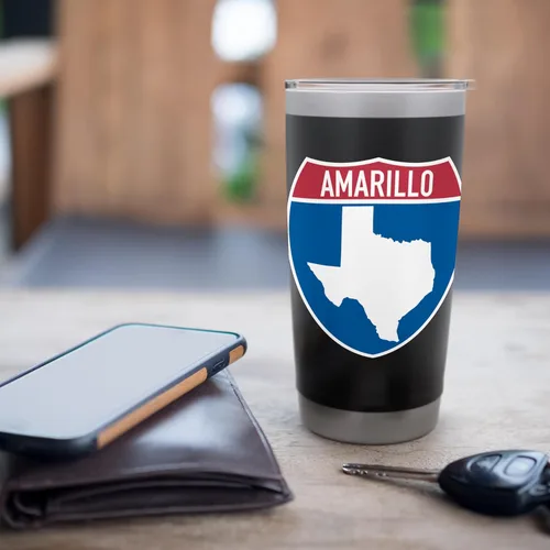 Vista 7 de Amarillo Texas TX Interstate Highway Vacation Souvenir - Vaso aislado de acero inoxidable