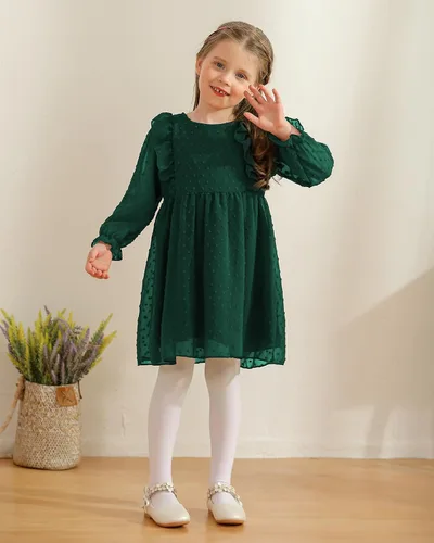 Vista 3 de Vestidos de verano para niñas pequeñas, con volantes, sin mangas, con lunares suizos, vestido de fiesta sólido para 18M-6 años