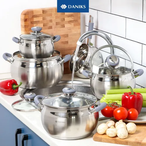 Vista 9 de Daniks Moderna Olla de Cocción de Acero Inoxidable de 4 Cuartos con Tapa de Vidrio, Base de Tres Capas para Calentamiento Uniforme, Compatible