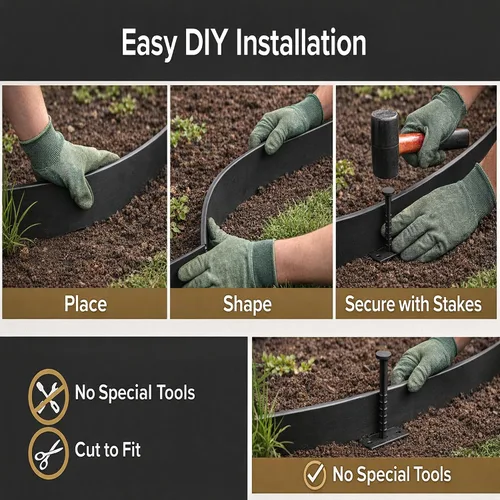 Vista 5 de Borde de jardín de 3 pulgadas, borde de jardín de plástico flexible con estacas de anclaje, bordes de césped resistentes para macizos de flores