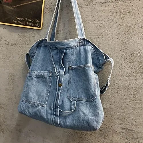 Vista 2 de Bolso bandolera de lona de mezclilla para mujeres y hombres, bolso de mano casual retro estético, bolso cruzado Hobo