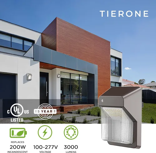 Vista 4 de TIERONE Luz LED de Pared con Fotocélula del Atardecer al Amanecer Iluminación de Seguridad para Montaje en Pared al Aire Libre 28W 3000LM 4000K Luz