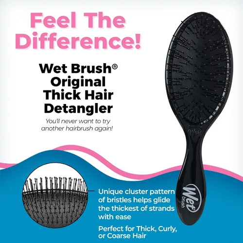 Vista 3 de Wet Brush Paquete de cepillo desenredante original y desenredante de cabello grueso, aguamarina y negro