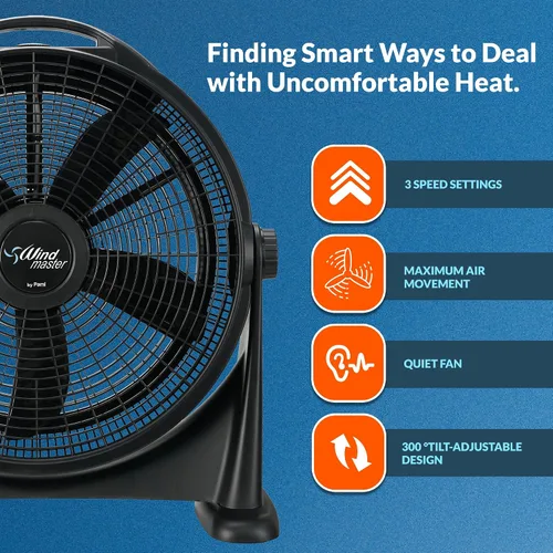 Vista 3 de PAMI Turbo Ventilador de piso de alta velocidad de 20 pulgadas, ventilador portátil silencioso con 3 niveles de velocidad y asa de transporte