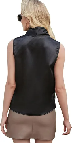 Vista 2 de LYANER Elegante blusa de satén con cuello en V sin mangas para mujer