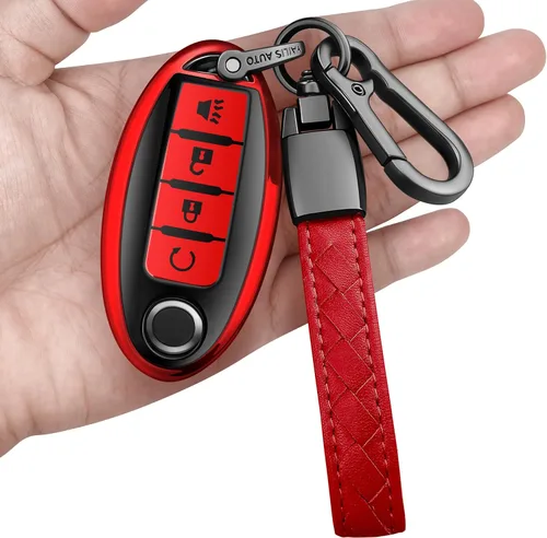 Vista 22 de Compatible con Nissan Funda para Llavero con Llavero de Cuero, Funda de Carcasa de Llave de TPU Suave Compatible con Llave Remota Inteligente
