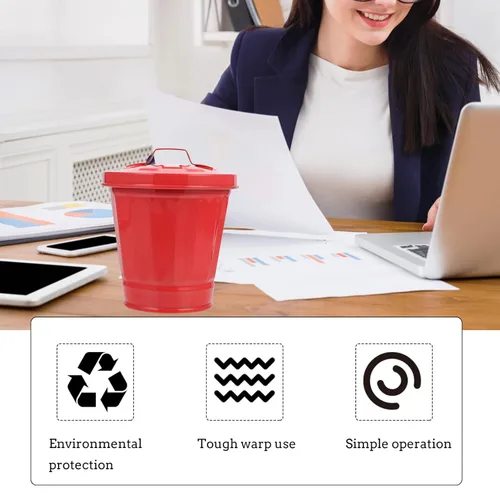 Vista 9 de ULTECHNOVO Mini cubo de basura de metal para escritorio, mini cubos de basura, dispensador de basura de escritorio con tapa y asa para baño, cocina