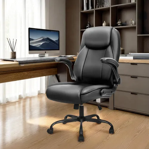 Vista 2 de NEO CHAIR Silla de escritorio de oficina, respaldo alto, piel sintética con Negro