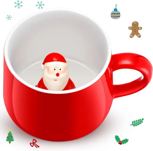 Vista 14 de Sliner Divertidas tazas de Navidad en 3D con animal en el interior, 13.5 onzas, hechas a mano, taza de café de cerámica, bonita figura de dibujos