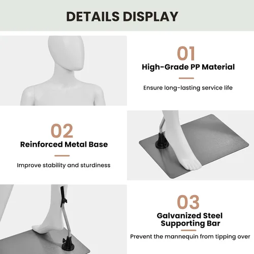 Vista 6 de GOFLAME Maniquí femenino de cuerpo completo, torso de maniquí realista de 69 pulgadas con posturas ajustables y partes del cuerpo desmontables, base
