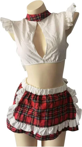 Vista 7 de Lencería sexy para mujer para juegos sexuales traviesos escuela niñas enfermera cosplay trajes de encaje transparente babydoll mini falda