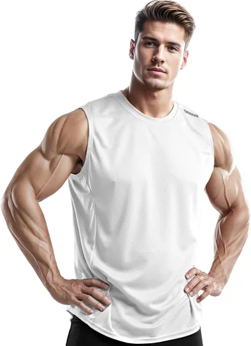 Vista 3 de DRSKIN Paquete de 4, 3 y 1 camisetas sin mangas para hombre, para entrenamiento, atlético, malla muscular, ajuste seco, gimnasio, entrenamiento
