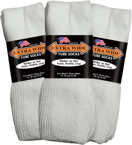 Vista 2 de Calcetines de tubo extra anchos negros para zapatos 9-15 hasta 6E Paquete de 3 pares fabricados en Estados Unidos