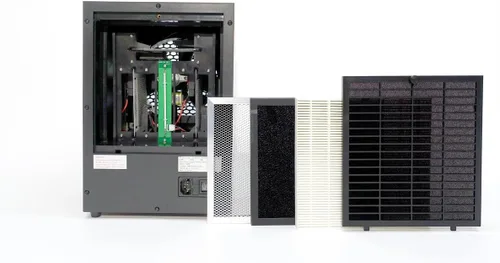 Vista 2 de OdorStop OSAP7B - Purificador de aire 7 en 1 con filtro HEPA verdadero, carbón activo, ionizador, TiO2, 3 placas de ozono y control remoto
