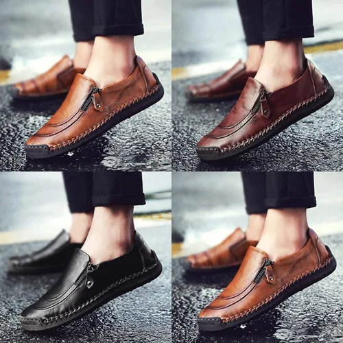 Vista 6 de Qiucdzi Zapatos cómodos de cuero para hombre, con costuras a mano, antideslizantes, informales, mocasines, zapatos para barco, Transparente