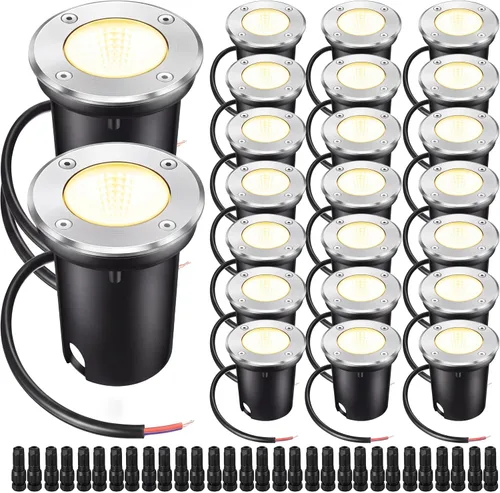Vista 8 de Yahenda 8 juegos de luces de paisaje de bajo voltaje 5W LED blanco cálido al aire libre impermeable luces de cubierta con conectores, 12V-24V