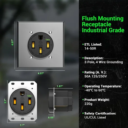 Vista 7 de Receptáculo de carga EV de 50 amperios/salida Nema 14-50 EV con placa de pared: dispositivo de hoja recta resistente, 2.42 "de diámetro, abrazadera