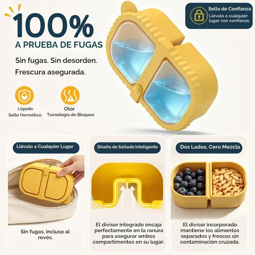 Vista 4 de ICEROYCE - Paquete de 3 recipientes de silicona para niños, lonchera de 2 compartimentos 8 oz Capacity, Leakproof Lid, Food Grade Silicone