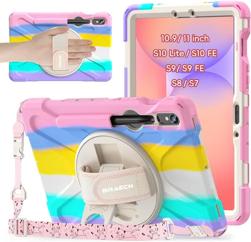 Vista 10 de BRAECNstock Funda para Samsung Galaxy Tab S10 Lite/ S10 FE/ S9 FE/ S9/ S8/ S7 5G Funda de 10.9"/11", Funda Protectora a Prueba de Golpes con Soporte