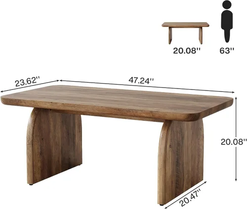 Vista 2 de Tribesigns - Mesa de café rectangular, mesa de 47 pulgadas de madera para sala de estar, mesa de centro baja de estilo granja con base resistente