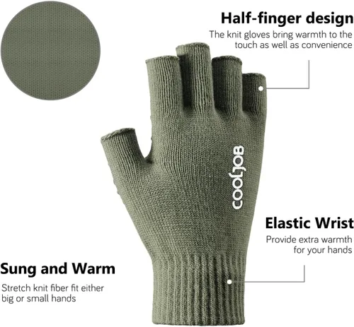 Vista 2 de COOLJOB 2 pares de guantes de punto cálido sin dedos para hombres y mujeres, guantes elásticos de invierno con agarre de silicona antideslizante