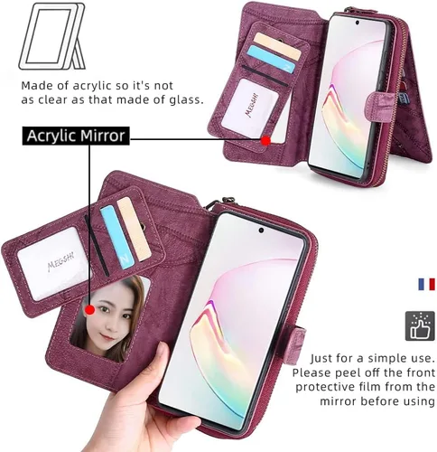 Vista 4 de Asuwish Funda de teléfono para Samsung Galaxy Note 10 Plus Note10+ 5G con cremallera, funda desmontable con protector de pantalla y ranura