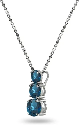 Vista 2 de B. BRILLIANT Collar de plata de ley con piedra natal para mujer, piedra preciosa auténtica o sintética, colgante redondo de 3 piedras de viaje