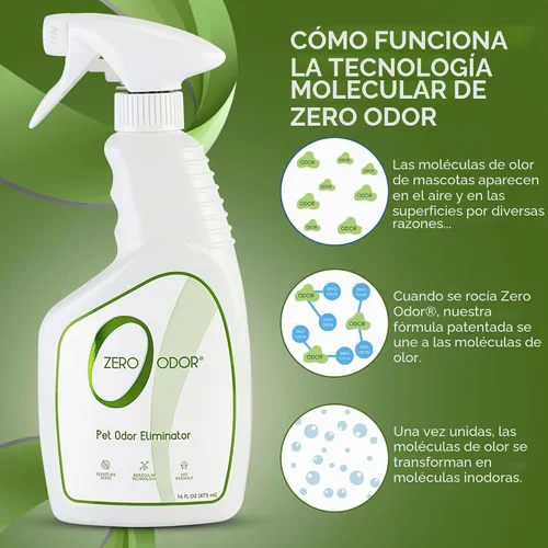 Vista 4 de zero Odor Pet Odor Eliminator, Trigger aerosol, 16 onzas Sin enzimas, eliminador de olores de orina para camas de mascotas, áreas de arena