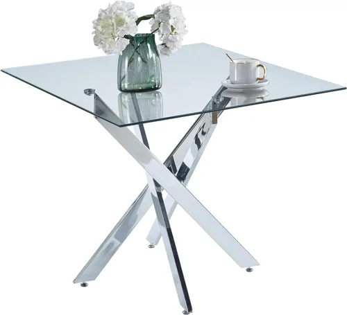 Vista 21 de Mesa de comedor cuadrada de 36 pulgadas para 2, 3, 4 personas, mesa de comedor moderna con patas de metal cromado dorado en forma de X, mesa