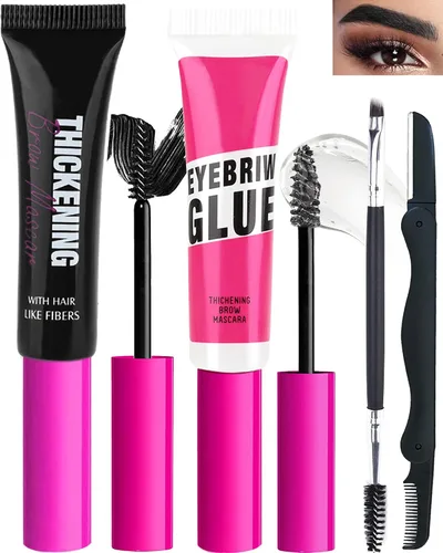 Vista 9 de Kit de gel de cejas teñido impermeable, gel de rímel de cejas engrosante y pegamento de cejas de ajuste transparente, crema de cejas de relleno