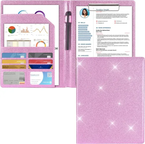 Vista 8 de Cacturism Padfolio - Carpeta portafolio, plegable tamaño carta, organizador profesional de cuero sintético para mujeres, soporte para documentos