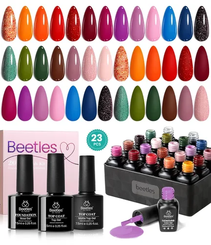 Vista 19 de Juego de esmalte de uñas de gel Beetles Cat Eye - 24 piezas, 20 colores de esmalte de uñas de gel con brillantina, cambia de color oscuro, kit