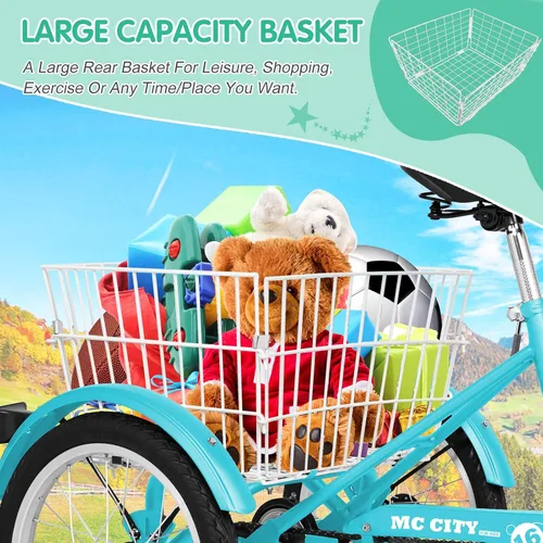 Vista 6 de LILYPELLE Triciclo triciclo de 16 pulgadas para principiantes y bicicletas de 3 ruedas de una sola velocidad, bicicletas de tres ruedas con cesta