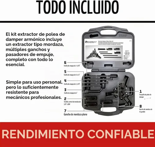 Vista 6 de Juego de extractor de equilibrador armónico Powerbuilt, prensa ajustable de 3 mordazas para extractor de balanceador de manivela funciona