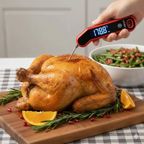 Vista 7 de Termómetro digital para carne de lectura instantánea de 0.5 segundos con rotación automática, pantalla LCD grande y modo de suspensión, precisión