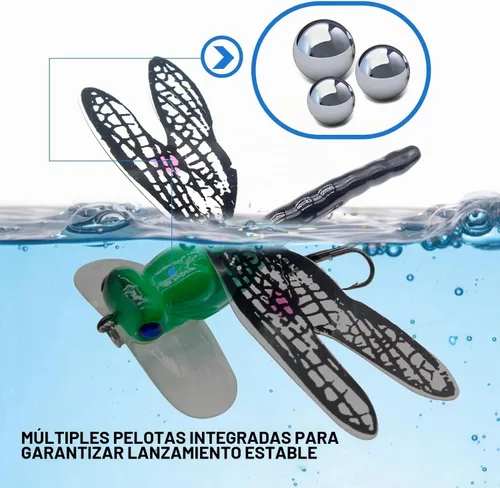 Vista 6 de Señuelos de pesca Topwater Señuelos simulación conjunto con ganchos para herramientas de pesca al aire libre Libélula 4pcs