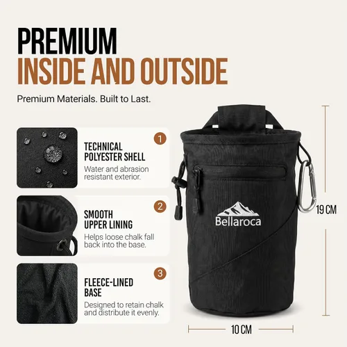 Vista 2 de BELLAROCA® Chalk Bag and Bouldering Brush for Rock Climbing – Waterproof Climbing Set with Ergonomic Design, Adjustable Belt and Carabiner