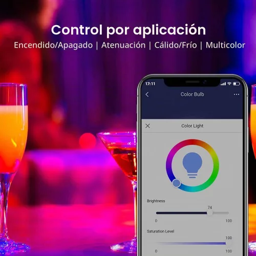 Vista 2 de Broadlink Bombilla inteligente, 10 W RGB regulable Wi-Fi LED bombillas inteligentes A19 800lm, funciona con Alexa, Google Home, Siri e IFTTT,