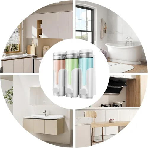 Vista 6 de Shampoo and Conditioner Dispenser, 3 Bottle Refillable Soap Dispenser White